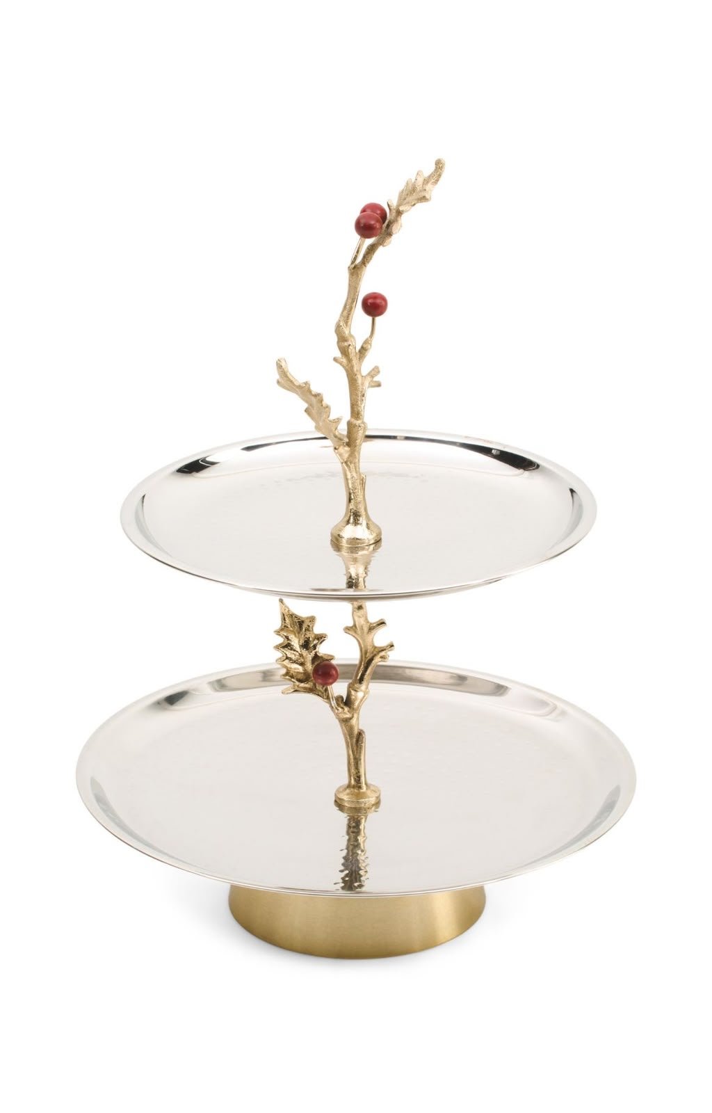 Luxury 2-Tier Stainless Steel Dessert  and Serving Stand with Gold Floral Handle