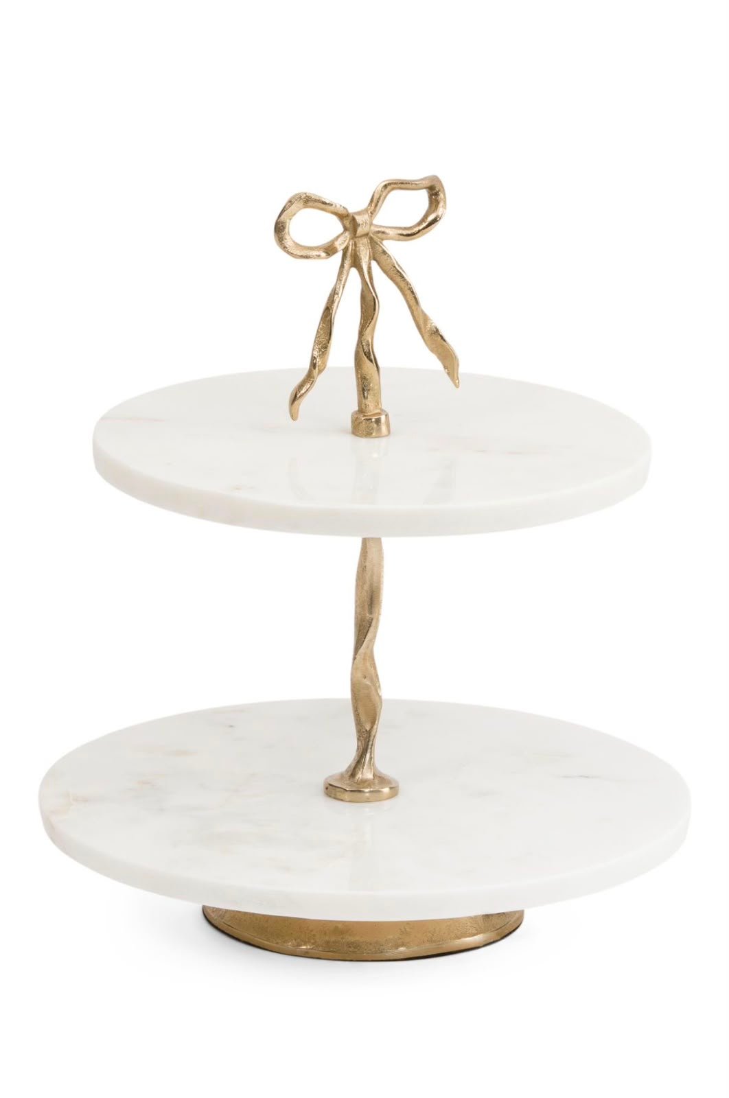 Luxury 2-Tier White Marble Serving Stand with Gold Bow Handle
