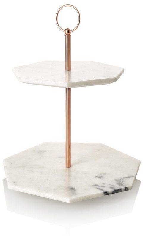 Modern Hexagon Marble 2-Tier Serving Stand