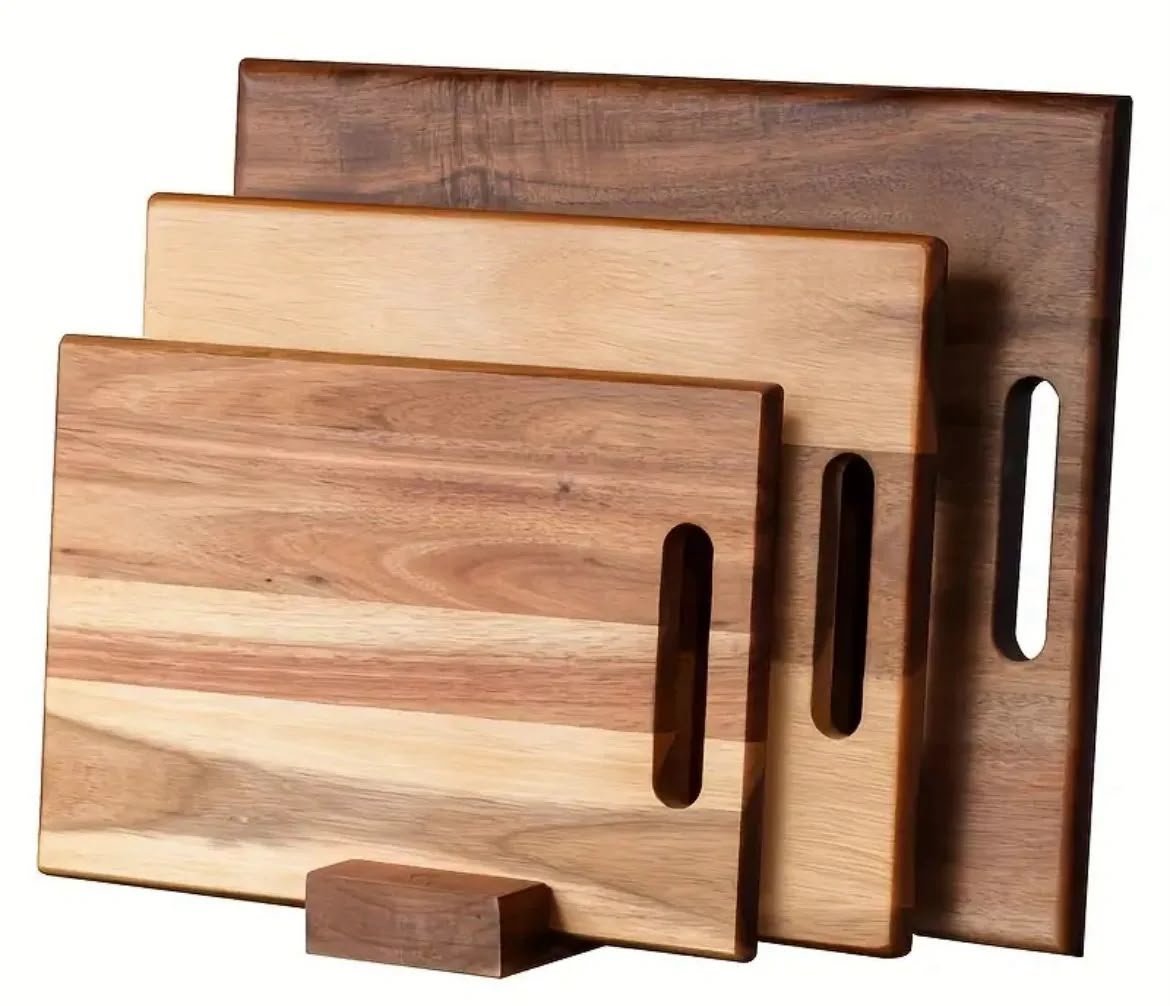 Handcrafted Solid Wooden Cutting Board Set with Built-in Handle